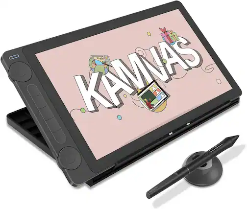 Front. Huion - Kamvas 13 (Gen 3) Pen Display with Stand - Cosmo Black.