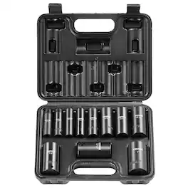 VEVOR - 3/8" Drive Impact Socket Set, 11 Piece Deep Socket Set SAE 5/16"-1", 6 Point CR-V Alloy Steel for Auto Repair - Black