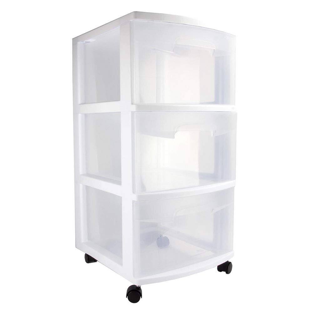 Front. Sterilite - Sterilite 29308002 Home 3 Drawer Wide Wheeled Plastic Storage Container.