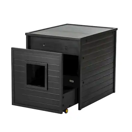 Front. New Age Pet - ECOFLEX Freedom Litter Loo End Table with Pull Out Drawer for Easy Clean - Black.