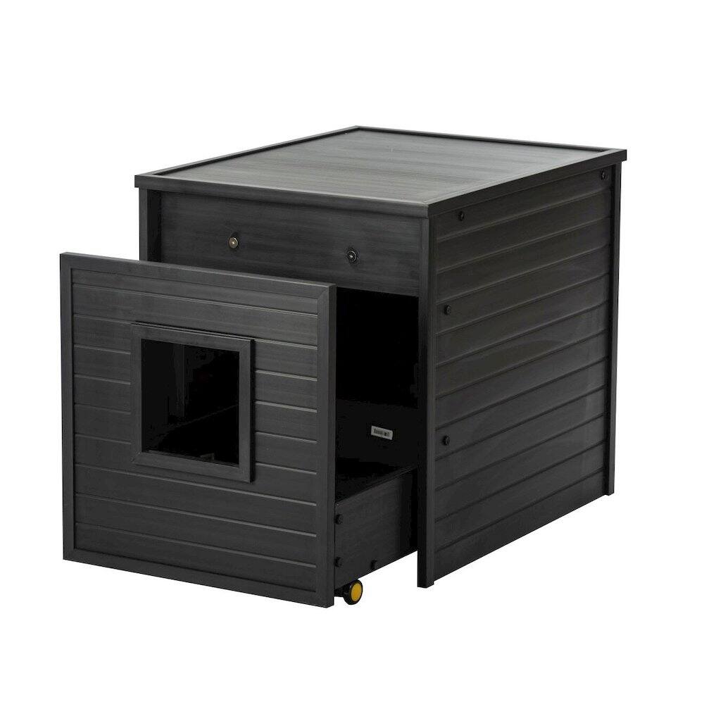 Front. New Age Pet - ECOFLEX Freedom Litter Loo End Table with Pull Out Drawer for Easy Clean - Black.