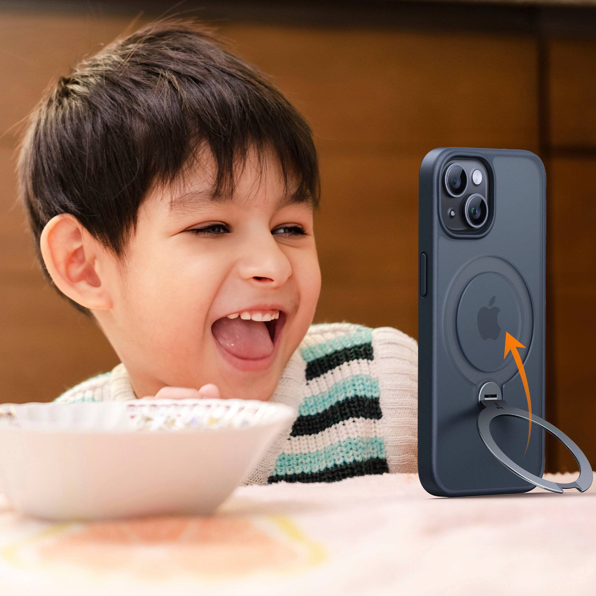 Alt View 13. TORRAS - UPRO Ostand Spin 360° Magnetic Stand Military Grade Shockproof & MagSafe-Compatible Case for Apple iPhone 15 - Black.