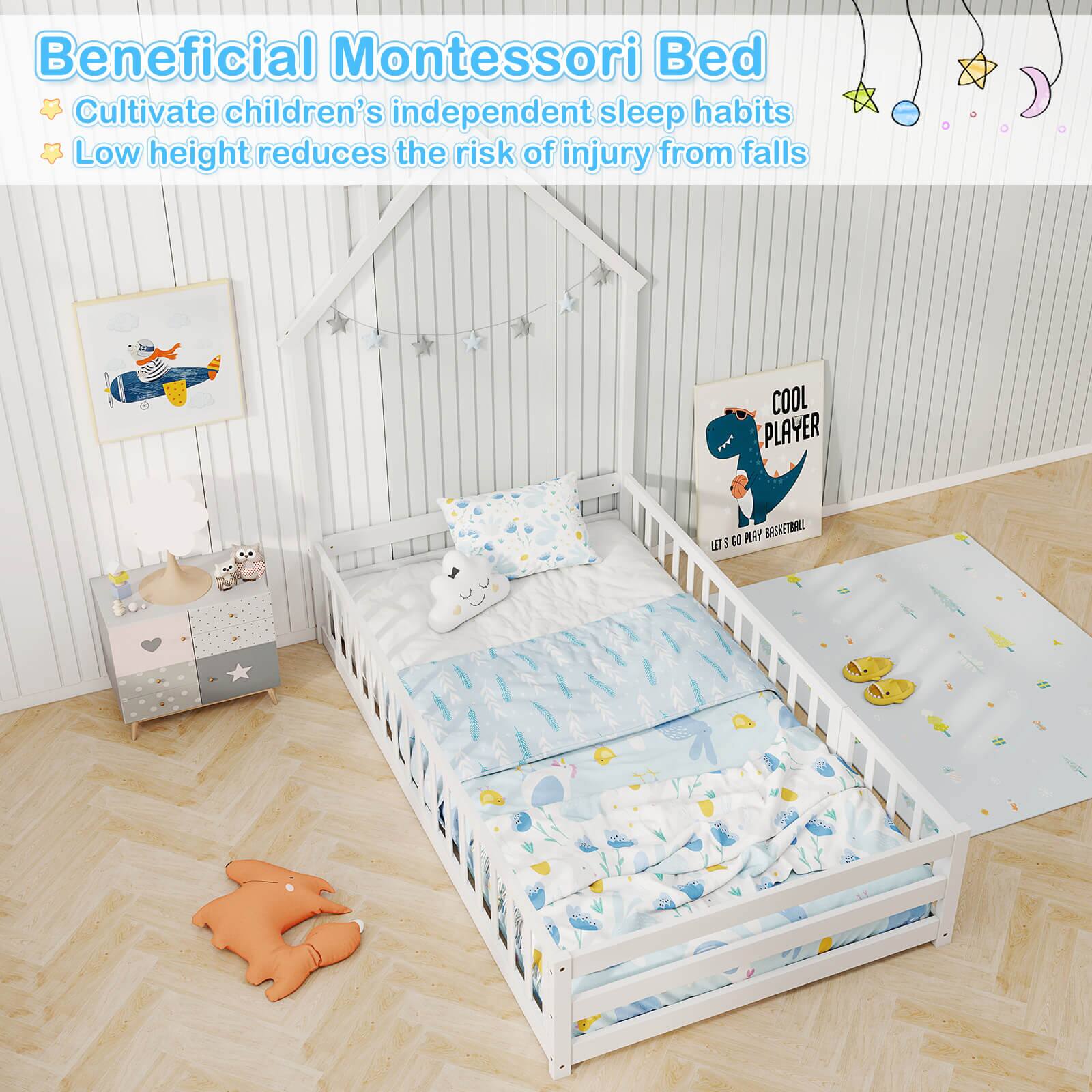 Beneficial Montessori Bed: Cultivate children's independent sleep habits. Low height reduces the risk of injury from falls.