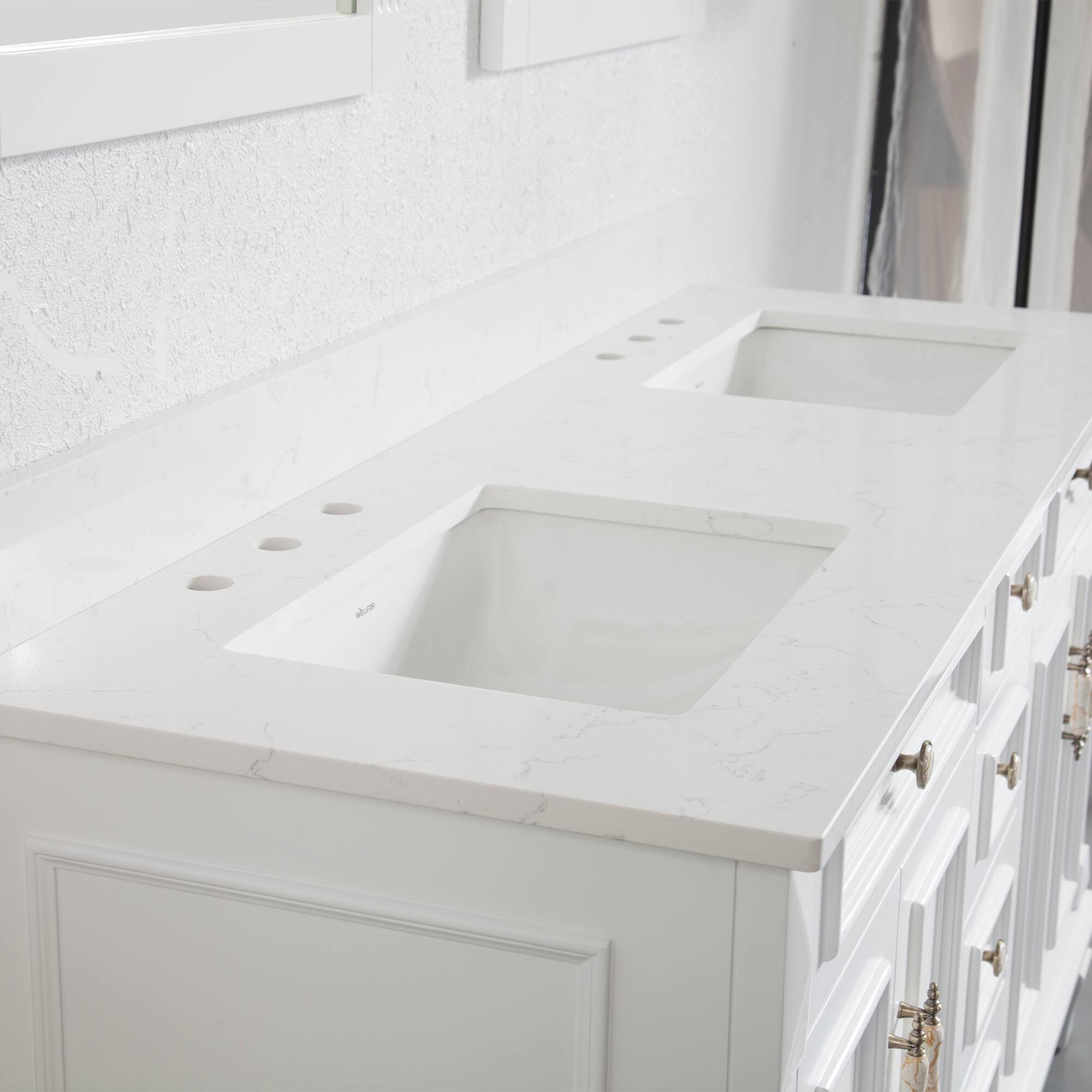 Alt View 2. WELLFOR - ARTWOOD 60 in. Solid Wood Bath Vanity with Quartz Top, Double Sink, Soft Close, Assembled - White.