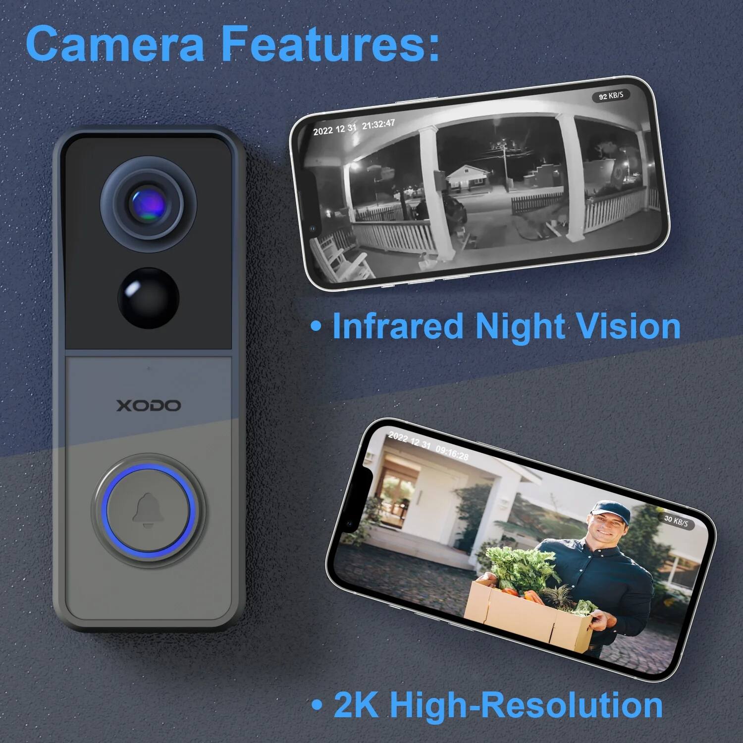 Camera Features:
- Infrared Night Vision
- 2K High-Resolution