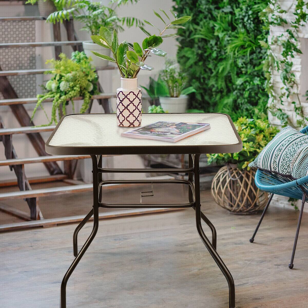 Alt View 2. Costway - Costway 32'' Patio Square Table Tempered Glass Steel Frame Outdoor Pool Yard Garden - Black.