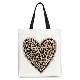 OrnamentallyYou - Leopard Heart Valentine Canvas Tote Bag, Love Design Shopper - White Black