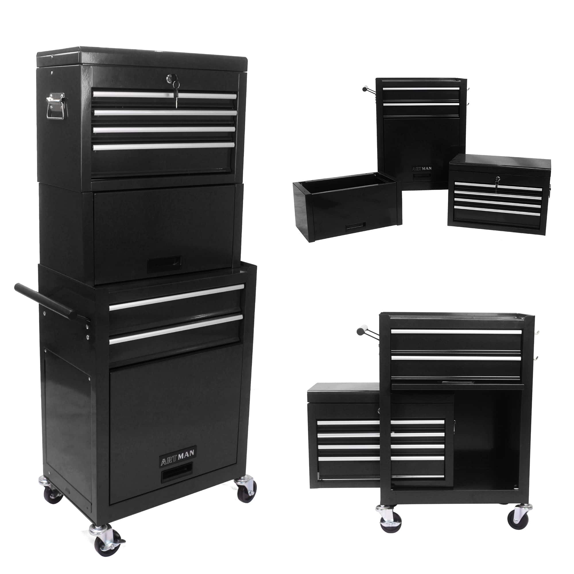 Dexmalle - Dexmalle-6-Drawer Lockable Rolling Tool Chest with Detachable Tool Box-Black