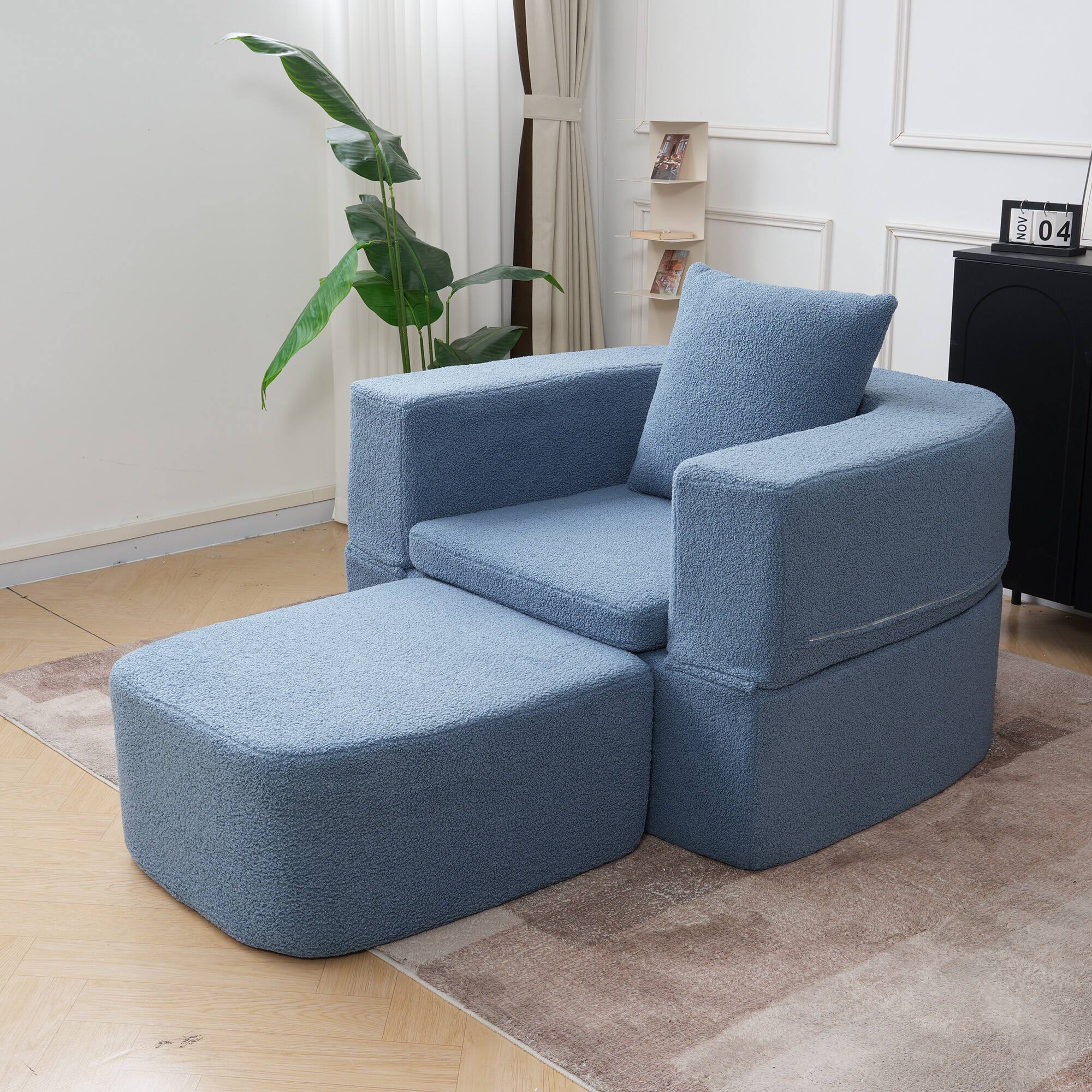 Alt View 10. Yardgrace - Boneless Sofa Chair Lounge Chair for Living Room, Modern Convertible Upholstered Sofa, Comfy Sherpa Leisure Couch - Blue.
