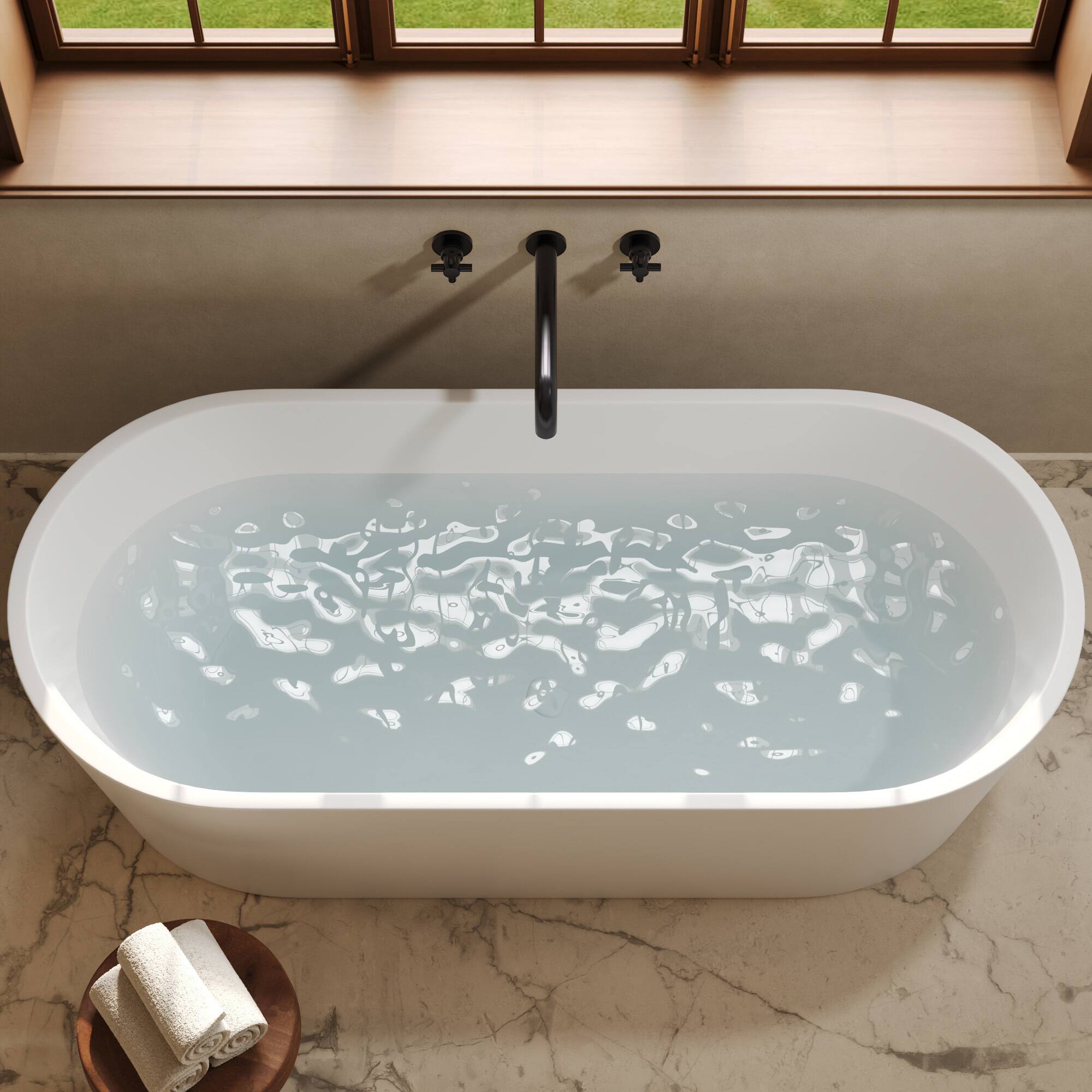 Alt View 8. GRANDJOY - Wall-Mounted Bathtub Faucet Dual Handle Tub Filler High Flow Anti-Fingerprint Finish Modern Bathroom - Matte Black.