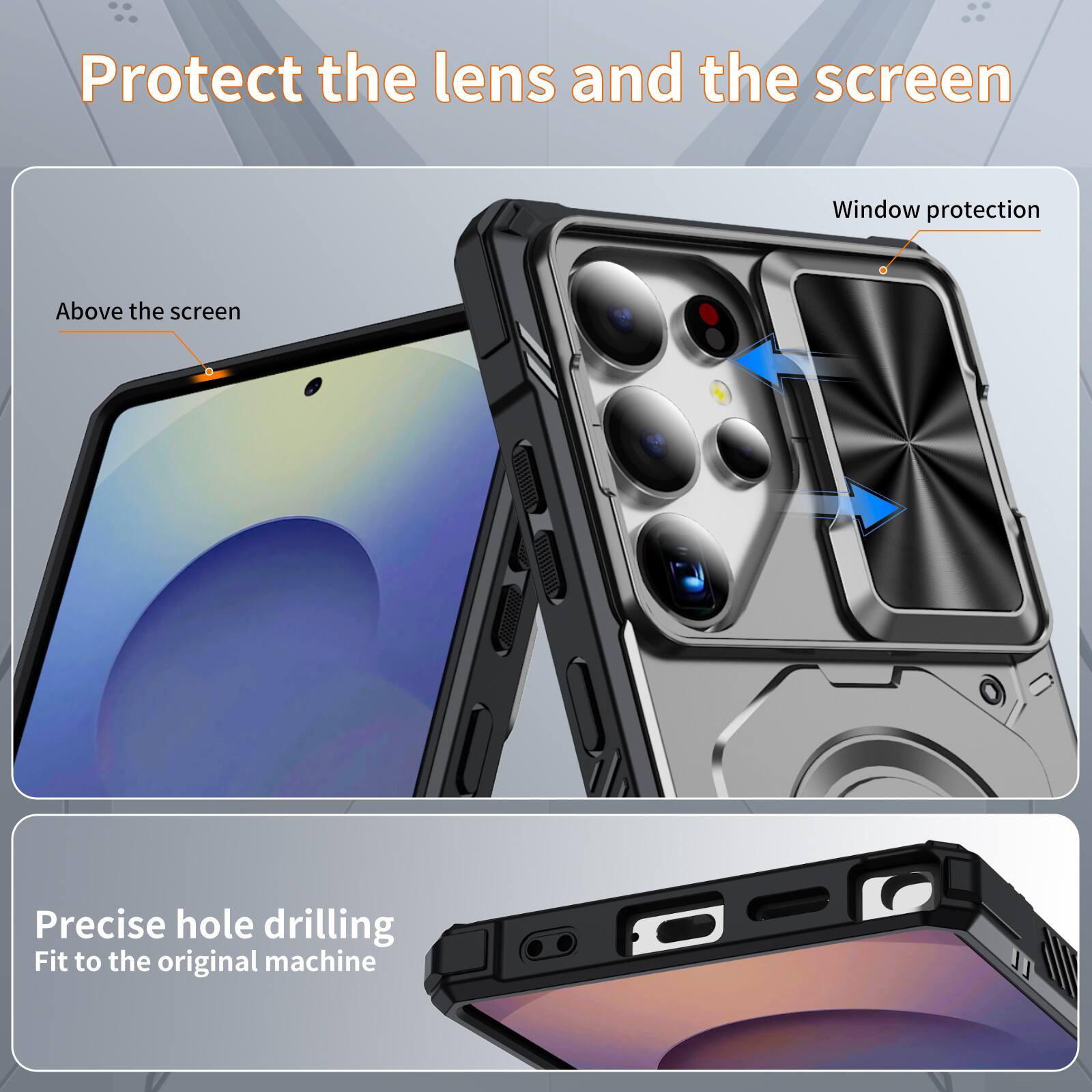 Protect the lens and the screen

Window protection

Above the screen

Precise hole drilling

Fit to the original machine