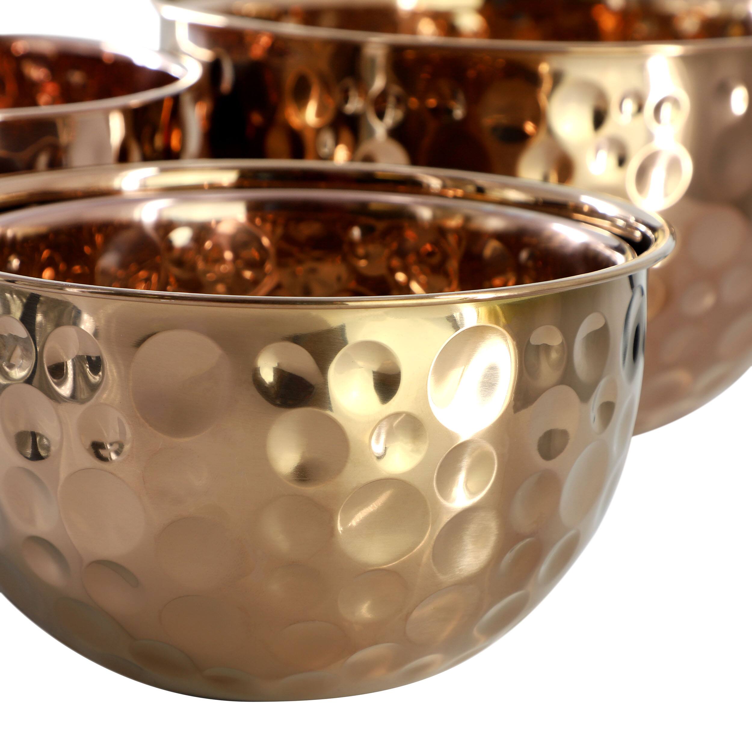 Alt View 4. MegaChef - MegaChef Hammered Bubble Texture 5 Piece Stainless Steel Serving Bowl Set in Copper - Copper.