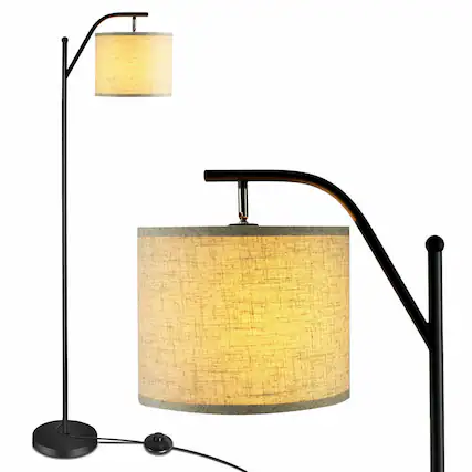 Front. Costway - Costway Standing Arc Light Modern Floor Lamp W/Fabric Hanging Lamp Shade Bedroom Office - Matte Black.