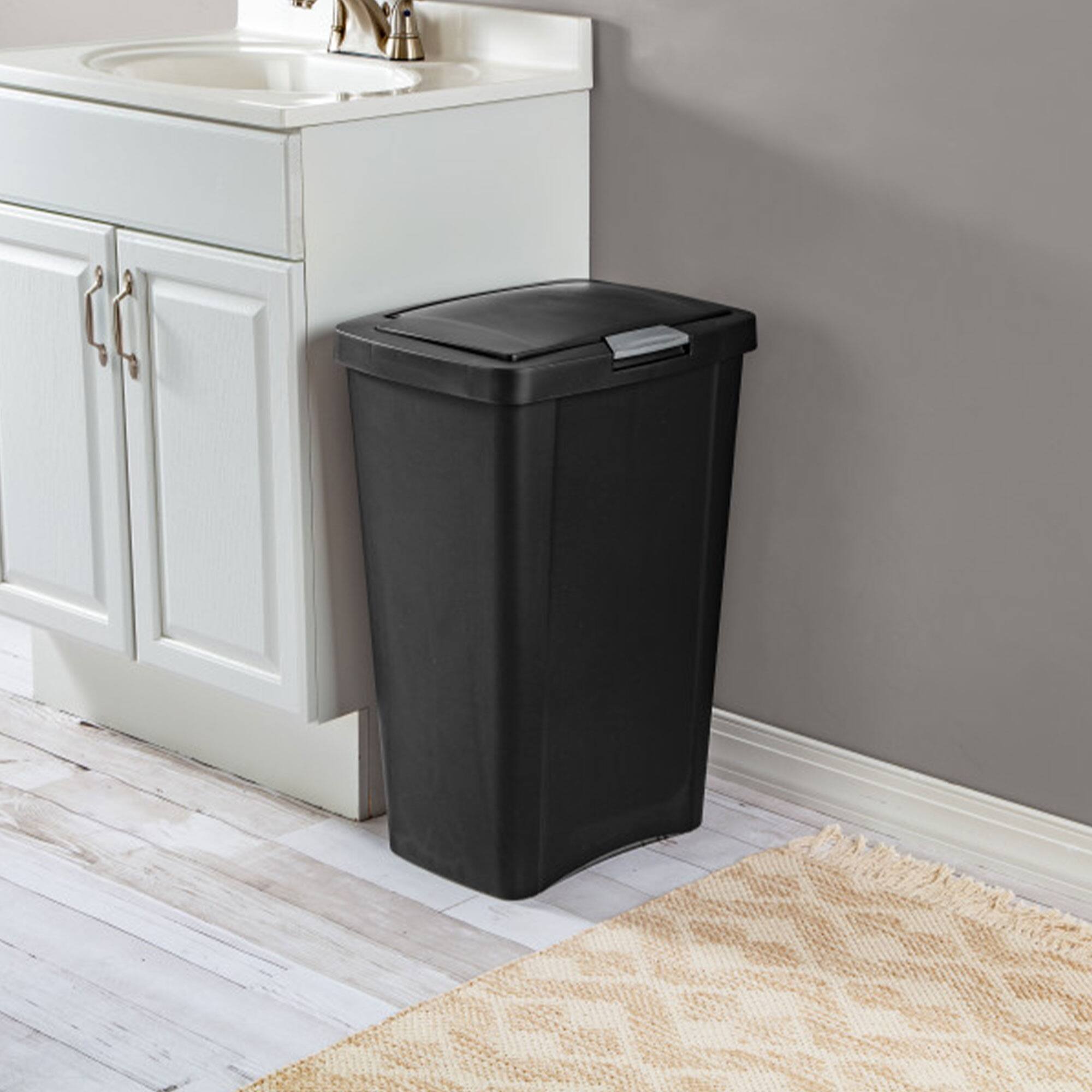 Alt View 10. Sterilite - Sterilite 13 Gallon TouchTop Wastebasket with Titanium Latch, Black (4 Pack) - Black.