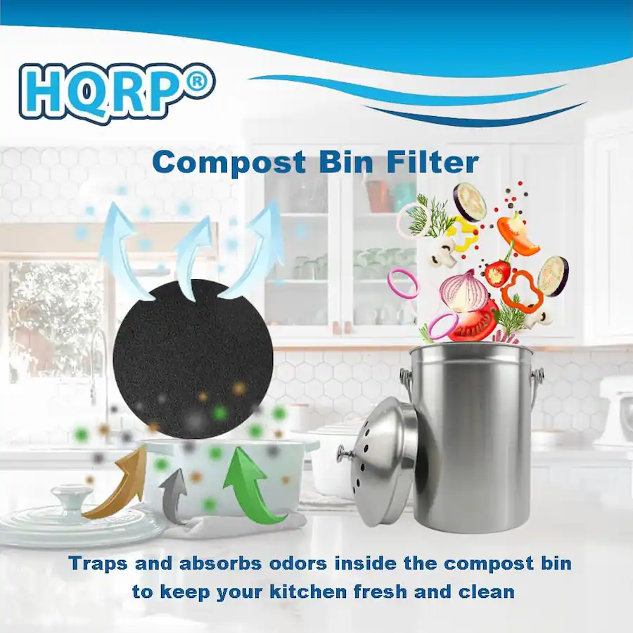 Compost Bin Insert HQRP 6 Pack 6.7 in Round Charcoal Compost Bin Filters Odor Absorbing ...