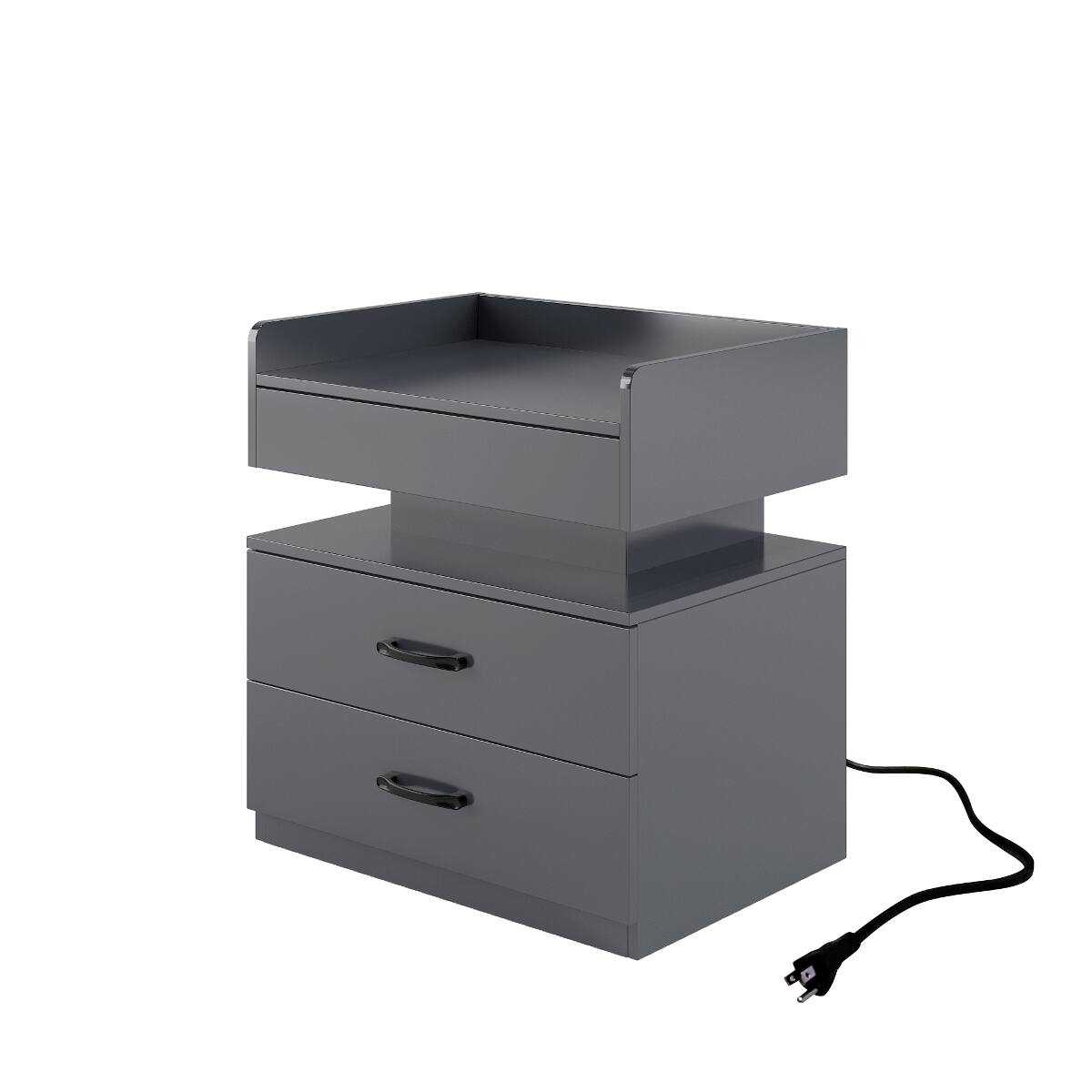 Alt View 9. Loheer - Loheer LED Nightstand with Adjustable Light, Grey Two Drawer Bedside Table - Grey.