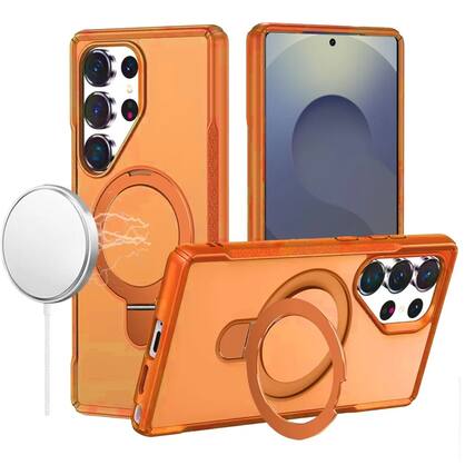 Front. Kitcheniva - Shockproof Magnetic Circle Metal Stand Case With Tempered Glass For Samsung S25 Ultra Cosmic Orange - Cosmic Orange.