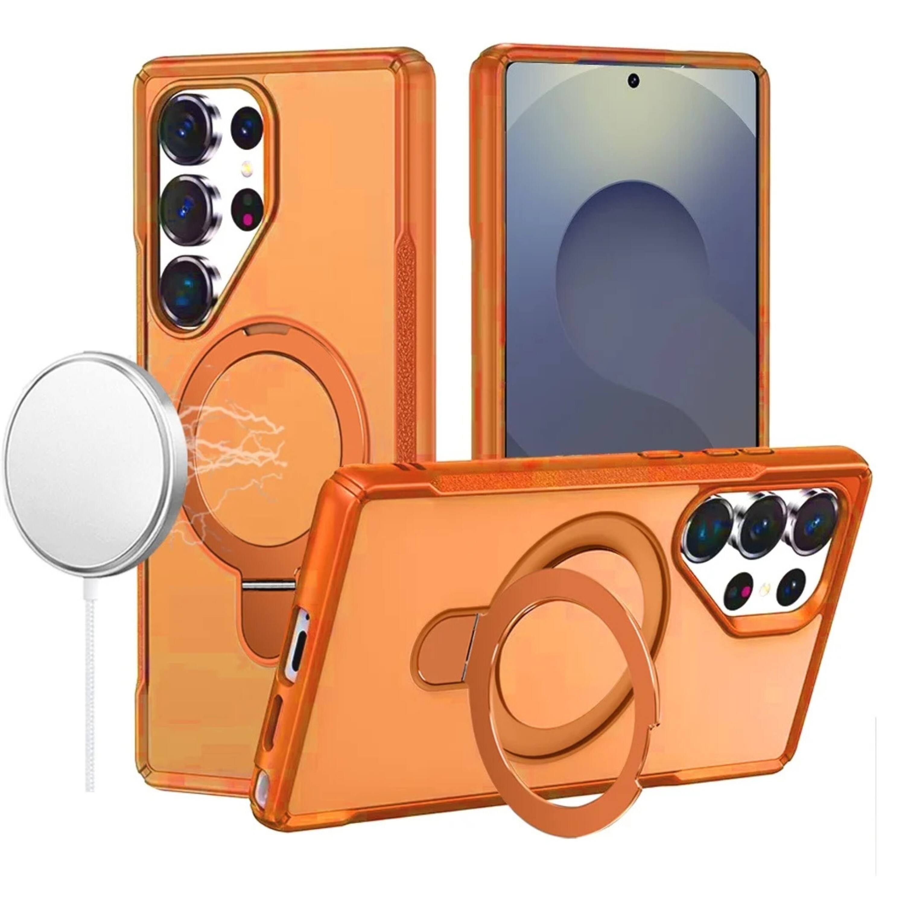 Front. Kitcheniva - Shockproof Magnetic Circle Metal Stand Case With Tempered Glass For Samsung S25 Ultra Cosmic Orange - Cosmic Orange.