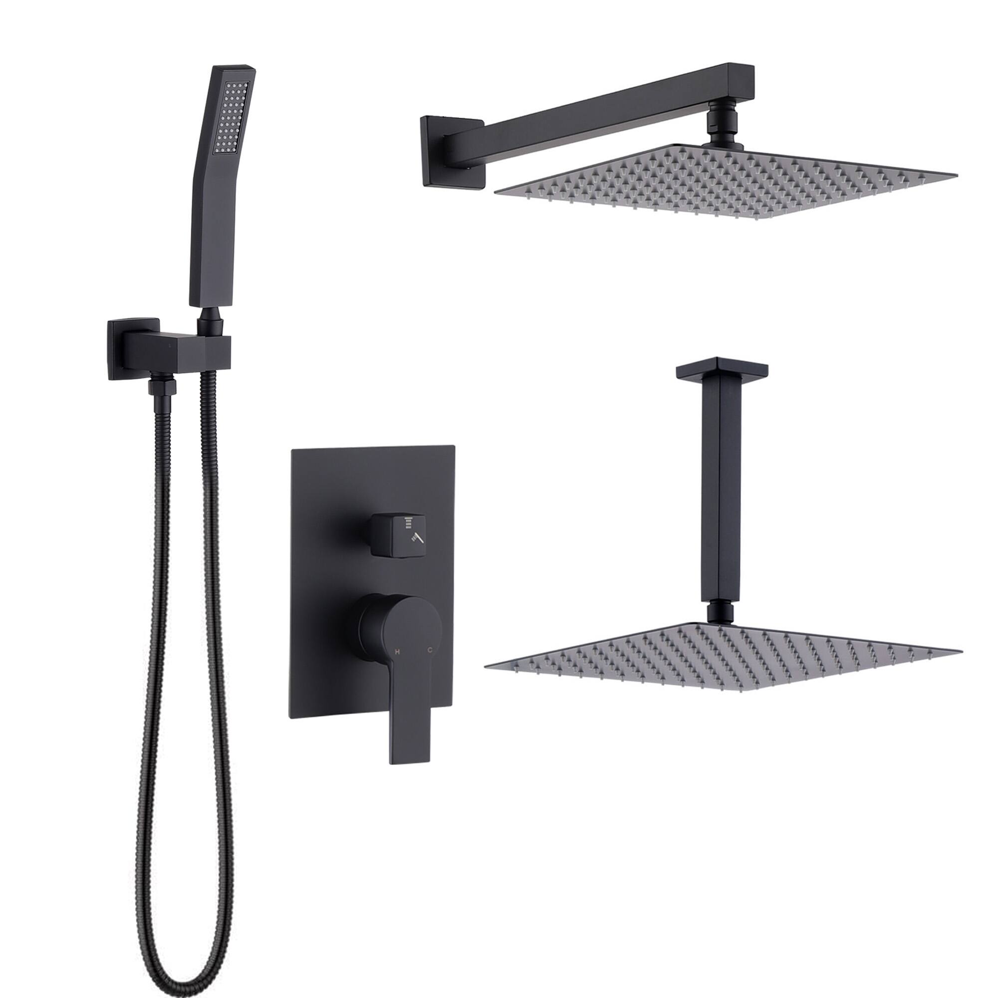 Alt View 5. Akoasm - 10-Inch Rainfall Shower System - Ceiling Mount All-Metal Shower Head with Handheld Sprayer, Brushed Nickel-Mattle Black - Matte Black.
