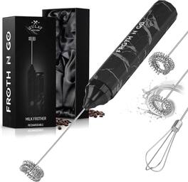 Zulay Kitchen - 3-in-1 Froth N Go Milk Frother Rechargeable - Comes with 3 Whisk Attachments - Black Marble