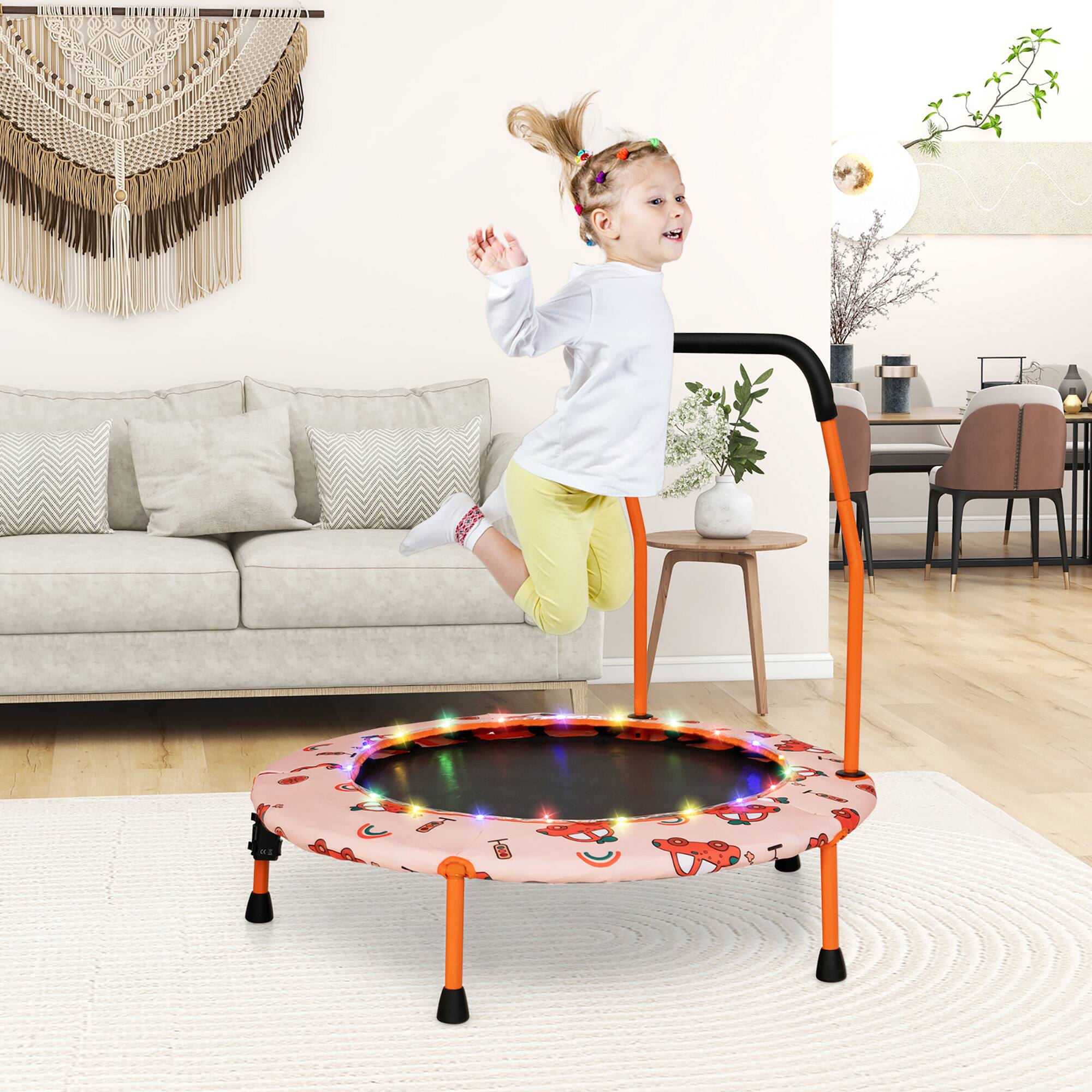 Alt View 1. Gymax - Gymax 36'' Mini Toddler Trampoline w/ LED Bluetooth Speaker Detachable Handle Kids Gifts Orange - Orange.