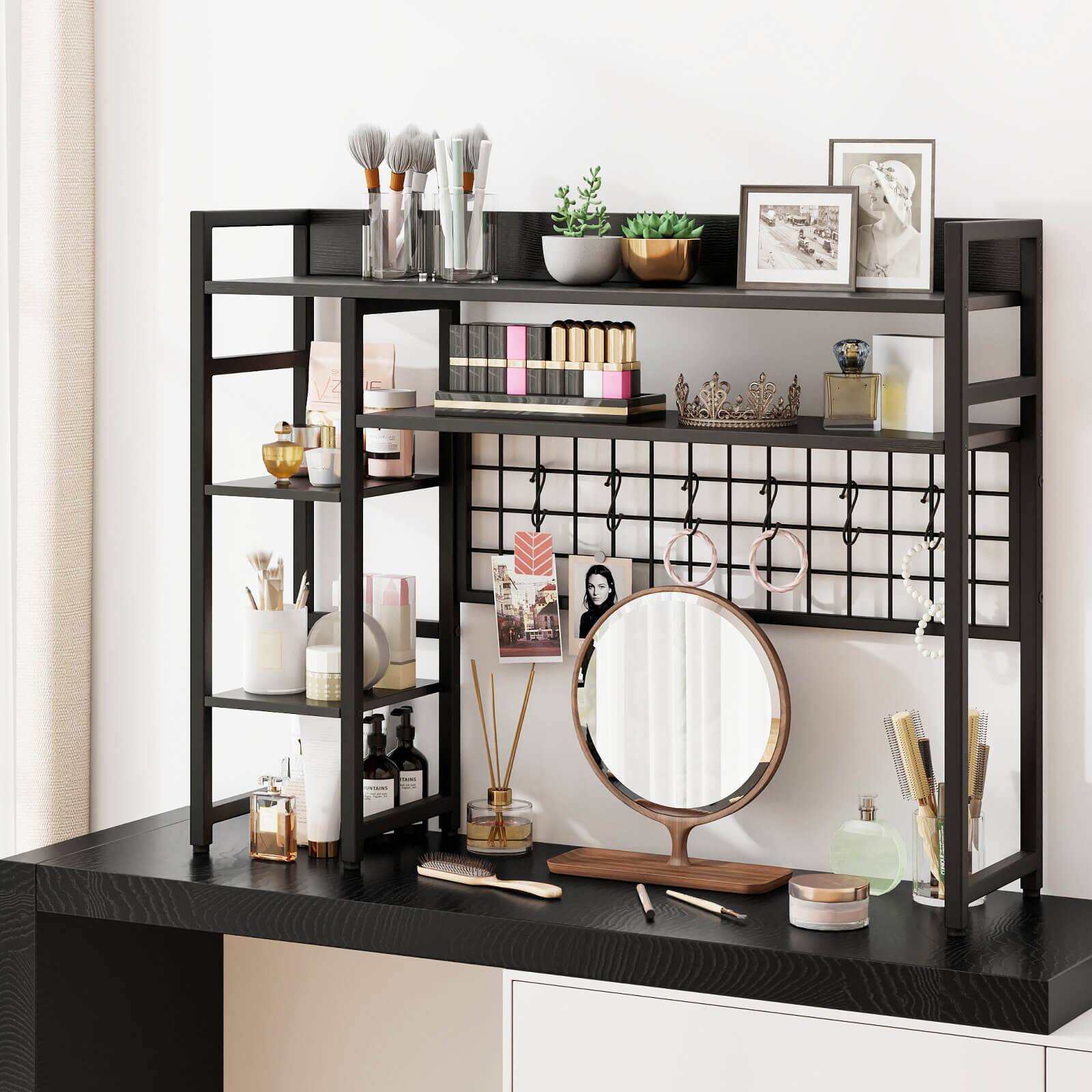 Alt View 4. Costway - Costway Desk Shelf 4-Tier Desktop Display Rack with Metal Grid Panel & 6 Hooks Black - Black.