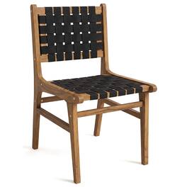 Gymax - Solid Teak Hand-Woven Strap Outdoor Dining Chairs w/ Flex Support for Garden - Yellow