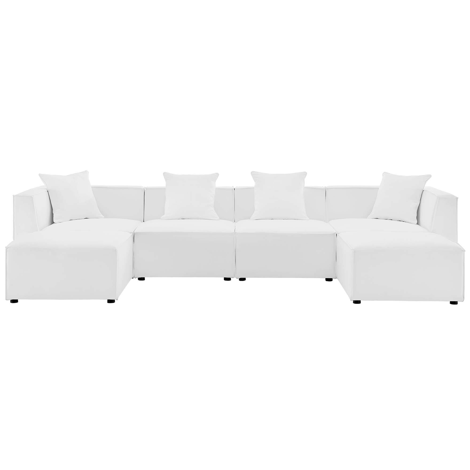 Angle. Modway - Saybrook 6-Piece Outdoor Patio Upholstered Sectional Sofa by Modway - White.
