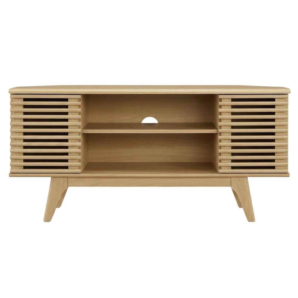 Back. FurniFact - Brown wood corner TV stand with sleek design and sturdy construction - Brown.
