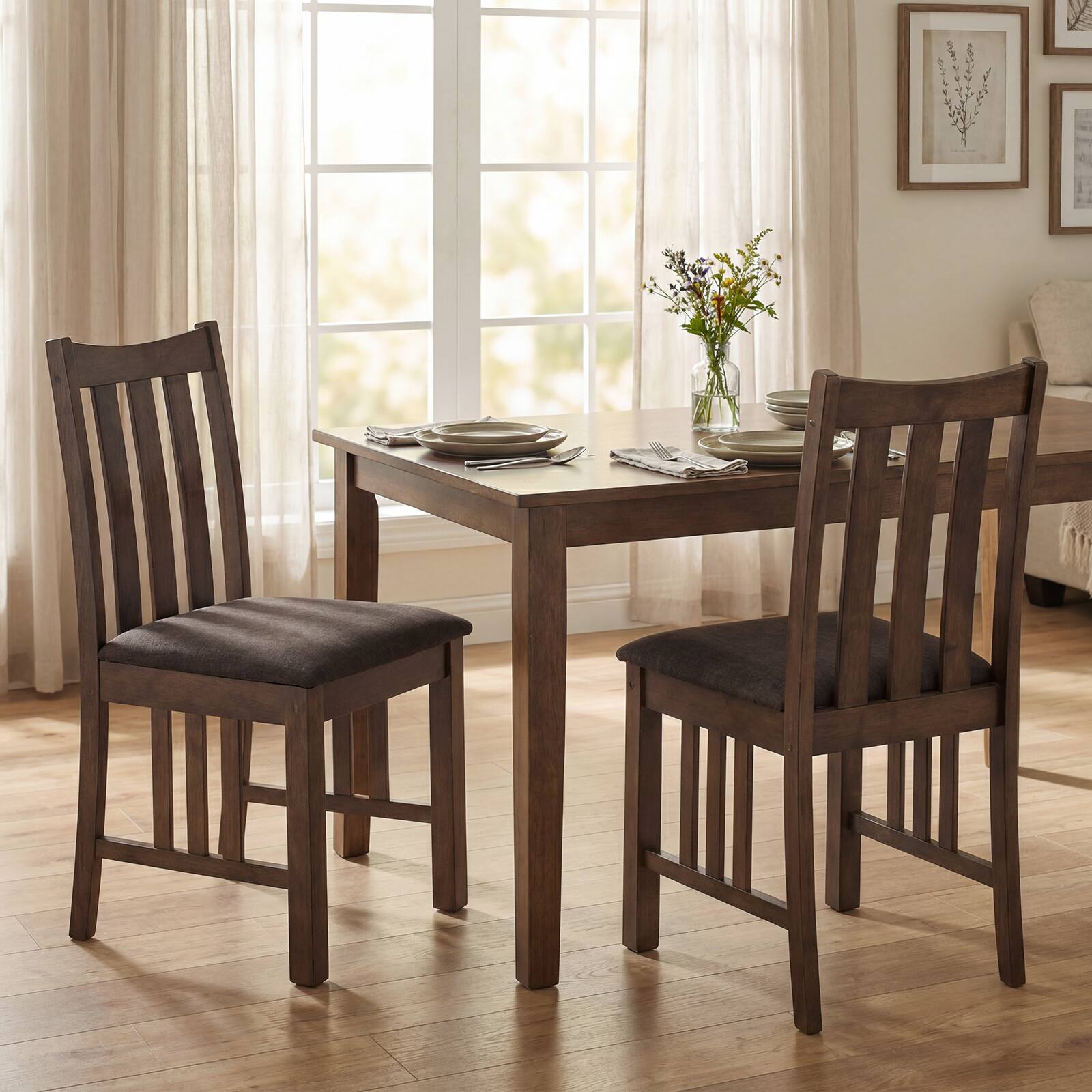 Alt View 4. Gymax - Gymax Rubber Wood Dining Chairs Set of 4 Farmhouse Kitchen Chairs Brown&Brownish Gray - Brown.