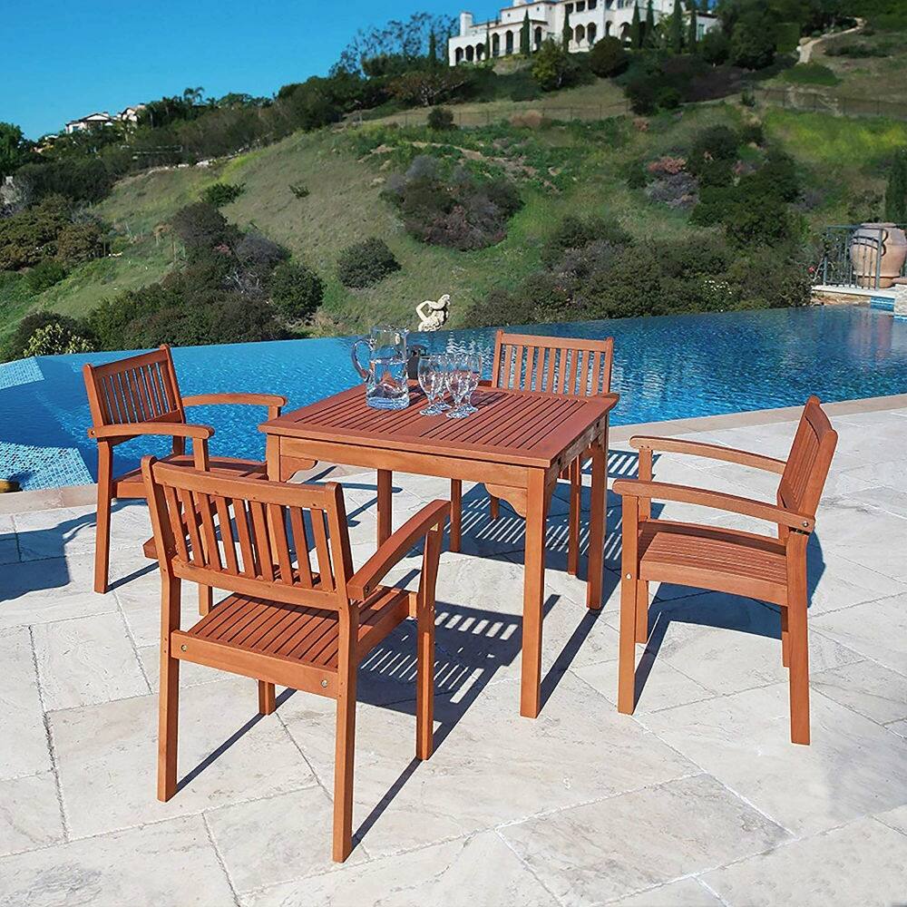 Angle. Hivvago - Square 35-in Outdoor Wooden Patio Dining Table with 2-in Diameter Umbrella Hole - brown.