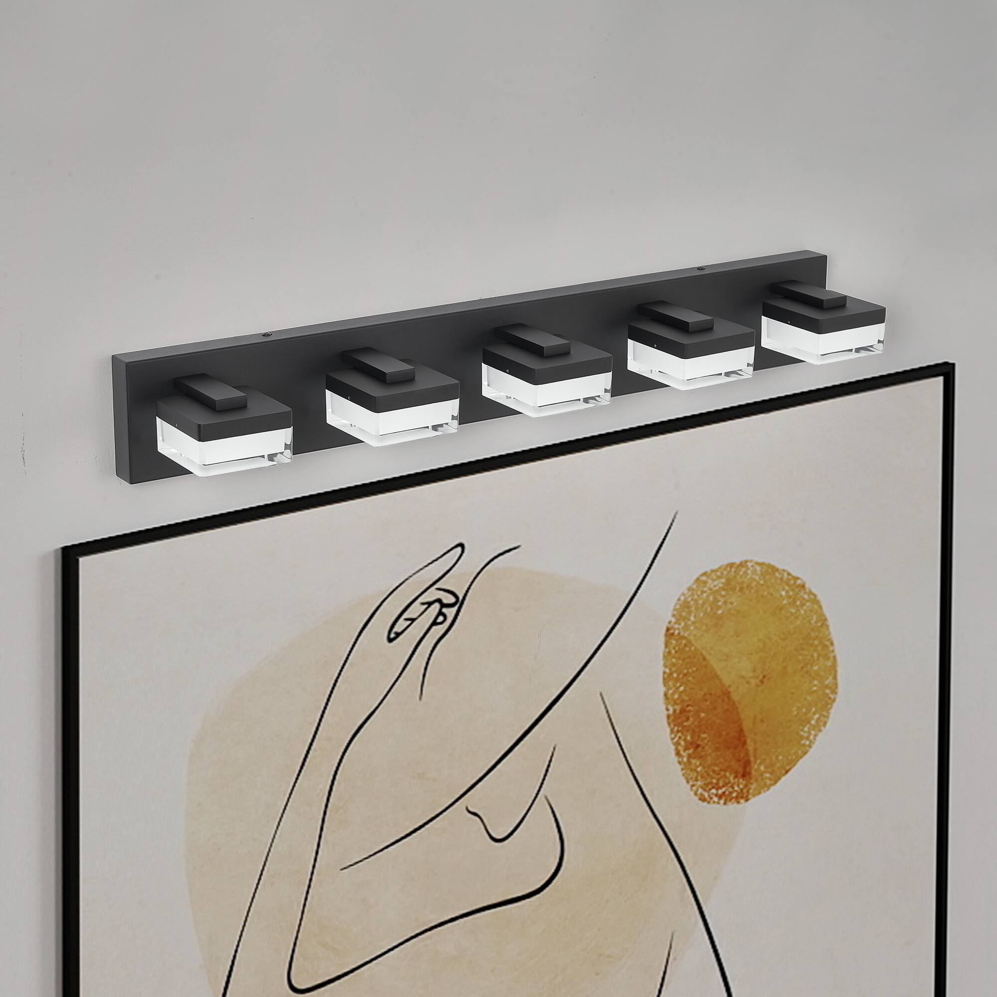 Left. HOMLUX - 31.5 in. 5 Lights Black LED Vanity Light Bar with Acrylic Shade.