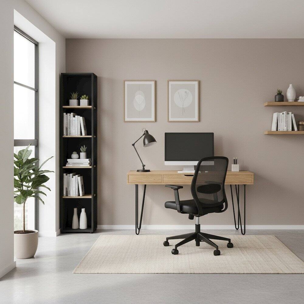 Angle. FurniFact - 5-Shelf Bookcase with Fixed Shelves for Living Room or Office - Gray.