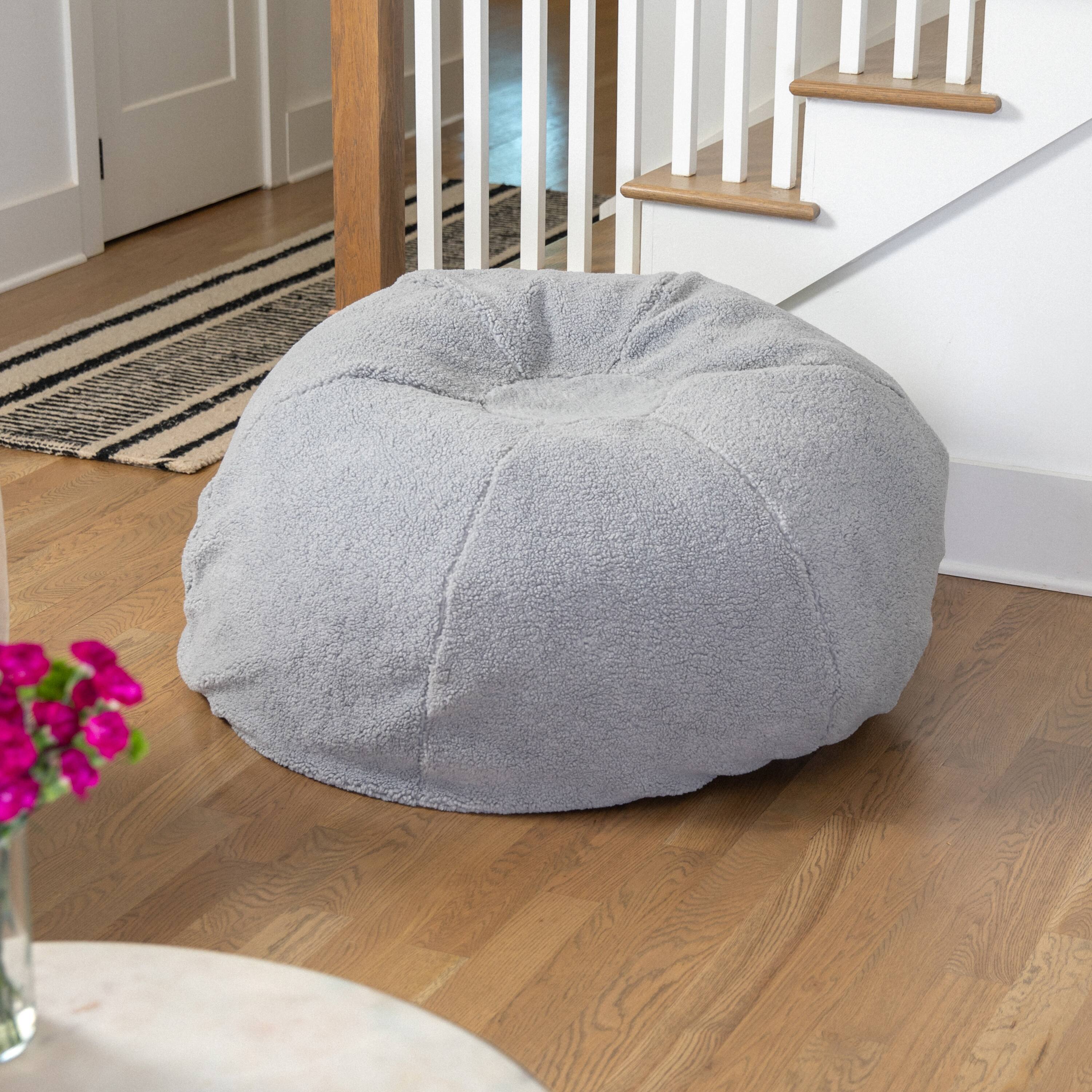 Angle. Flash Furniture - Duncan Large Gray Faux Sherpa Refillable Bean Bag Chair for Kids and Teens - Gray.