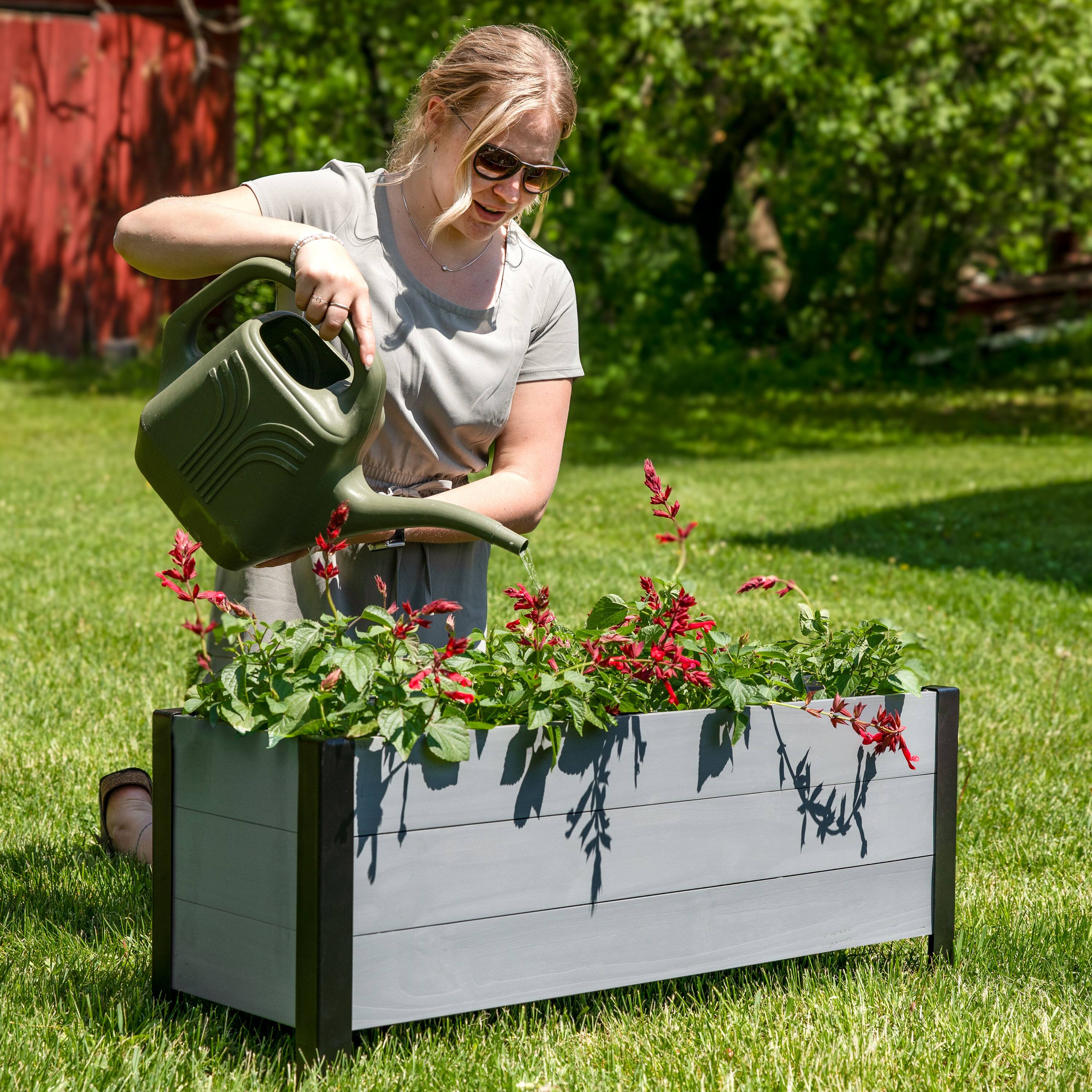 Alt View 3. Sunnydaze - Acacia Wood Raised Garden Bed with Planter Bag - 14.75" H - Gray.