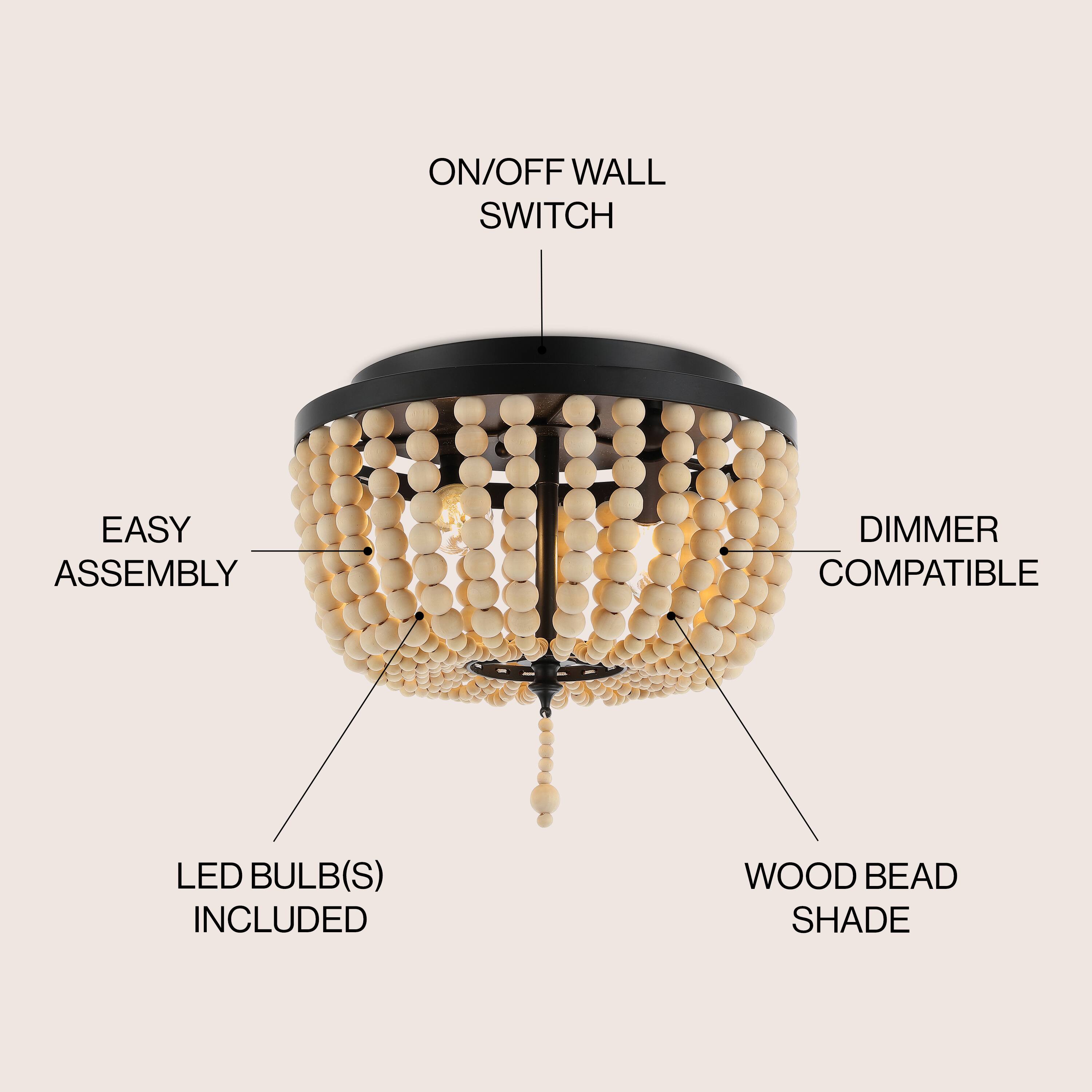 ON/OFF WALL SWITCH  
EASY ASSEMBLY  
DIMMER COMPATIBLE  
LED BULB(S) INCLUDED  
WOOD BEAD SHADE