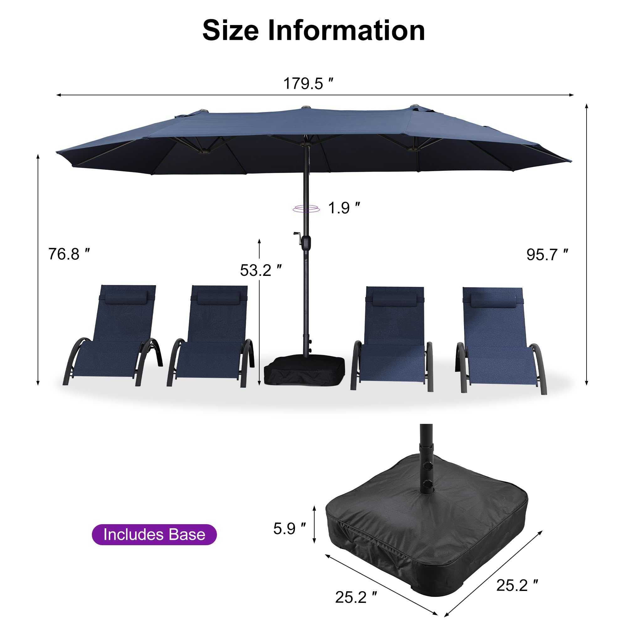 Size Information  
179.5"  
1.9"  
76.8"  
53.2"  
95.7"  
Includes Base  
5.9"  
25.2"  
25.2"
