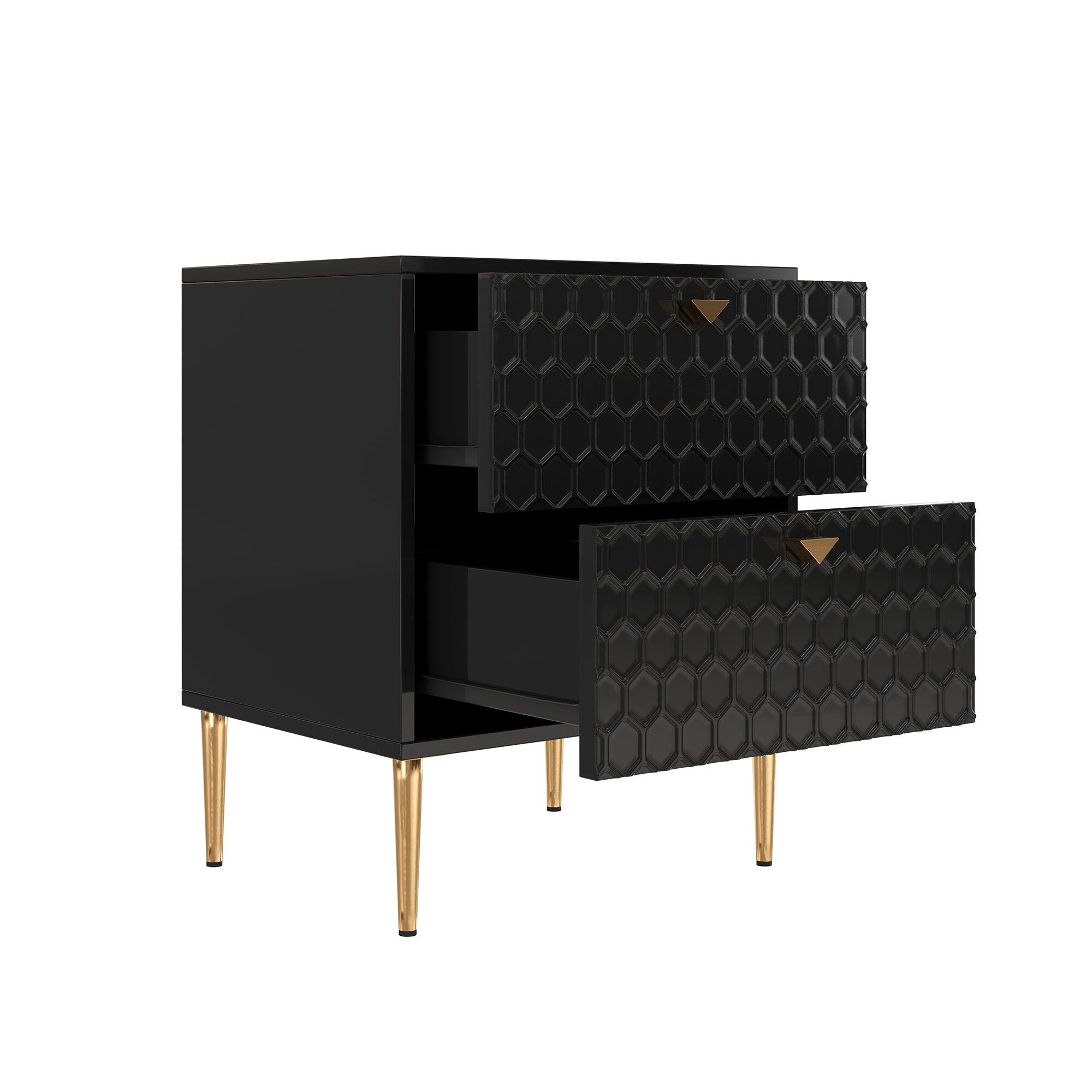 Alt View 7. Boyel Living - Black Wood Nightstand Storage Cabinet with 2-Drawer Chest - Black.