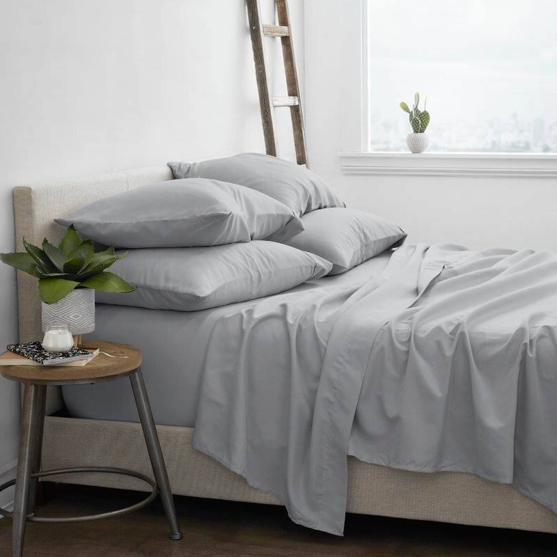 Left. Hivvago - Full size Grey 6 Piece Wrinkle Resistant Microfiber Polyester Sheet Set - Grey.