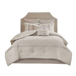 Gracie Mills - McConnell 8-Piece Embroidered Pintucked Comforter Set - Neutral