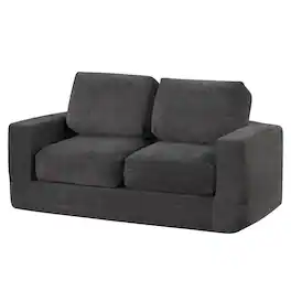 Costway - Floor Couch, Loveseat Foam Sofa with Removable Corduroy Cover, Back & Seat Cushions - Black