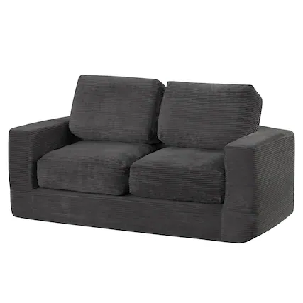 Front. Costway - Costway Floor Couch, Loveseat Foam Sofa with Removable Corduroy Cover, Back & Seat Cushions - Black.