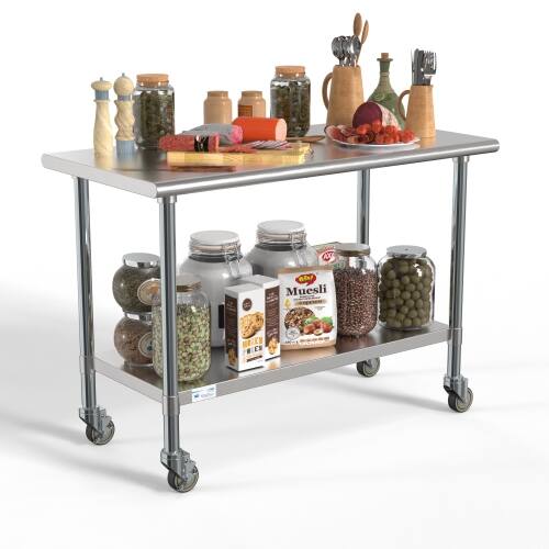 Alt View 8. Koolmore - 24" x 48" 18-Gauge 304 Stainless Steel Commercial Work Table with Casters, CT2448-18C. - Silver.