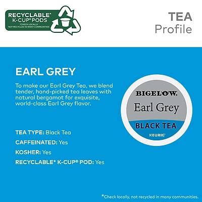 **TEA Profile**

**EARL GREY**

To make our Earl Grey Tea, we blend tender, hand-picked tea leaves with natural bergamot for exquisite, world-class Earl Grey flavor.

- **TEA TYPE:** Black Tea
- **CAFFEINATED:** Yes
- **KOSHER:** Yes
- **RECYCLABLE* K-CUP POD:** Yes

*Check locally, not recycled in many communities.

**BIGELOW Earl Grey BLACK TEA KEURIG**