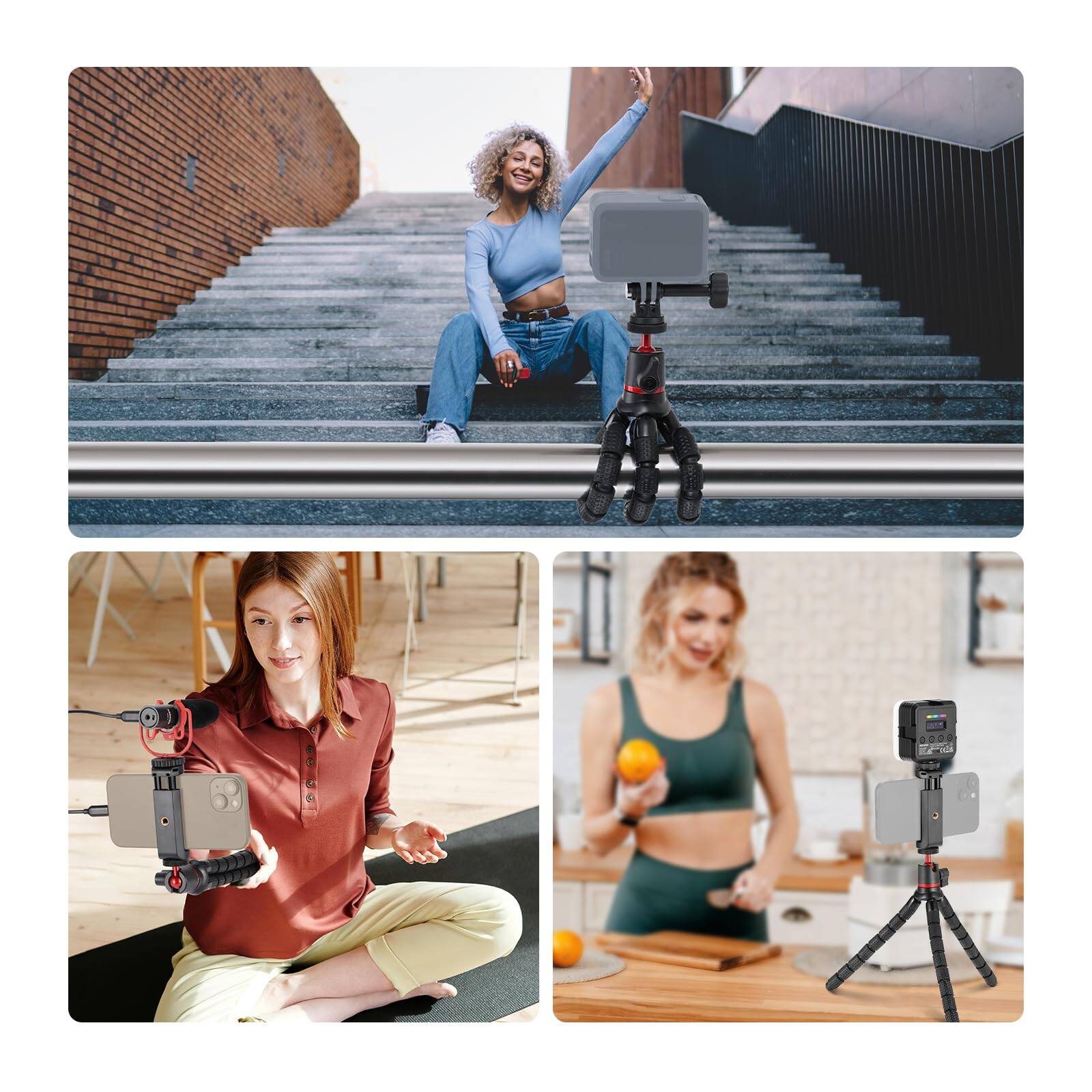 Alt View 5. Neewer - Mini Flexible Tripod with Remote & Phone Holder, for iPhone/GoPro/DSLR, T72 - Black.