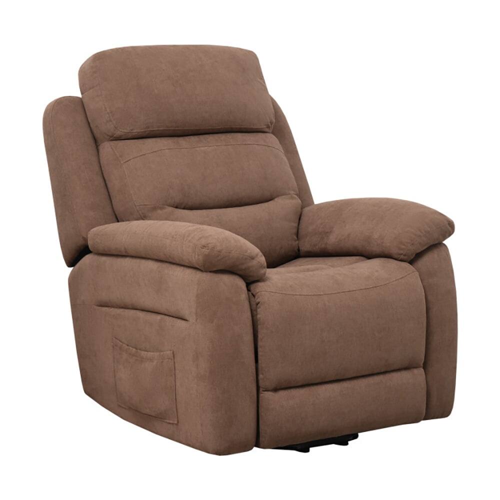 Front. Kadyn - Recliner Chair, Reclining Chair,Lounge Chair,Power Lift Recliner Sofa with Side Pocket and Remote Control-Brown - Brown.