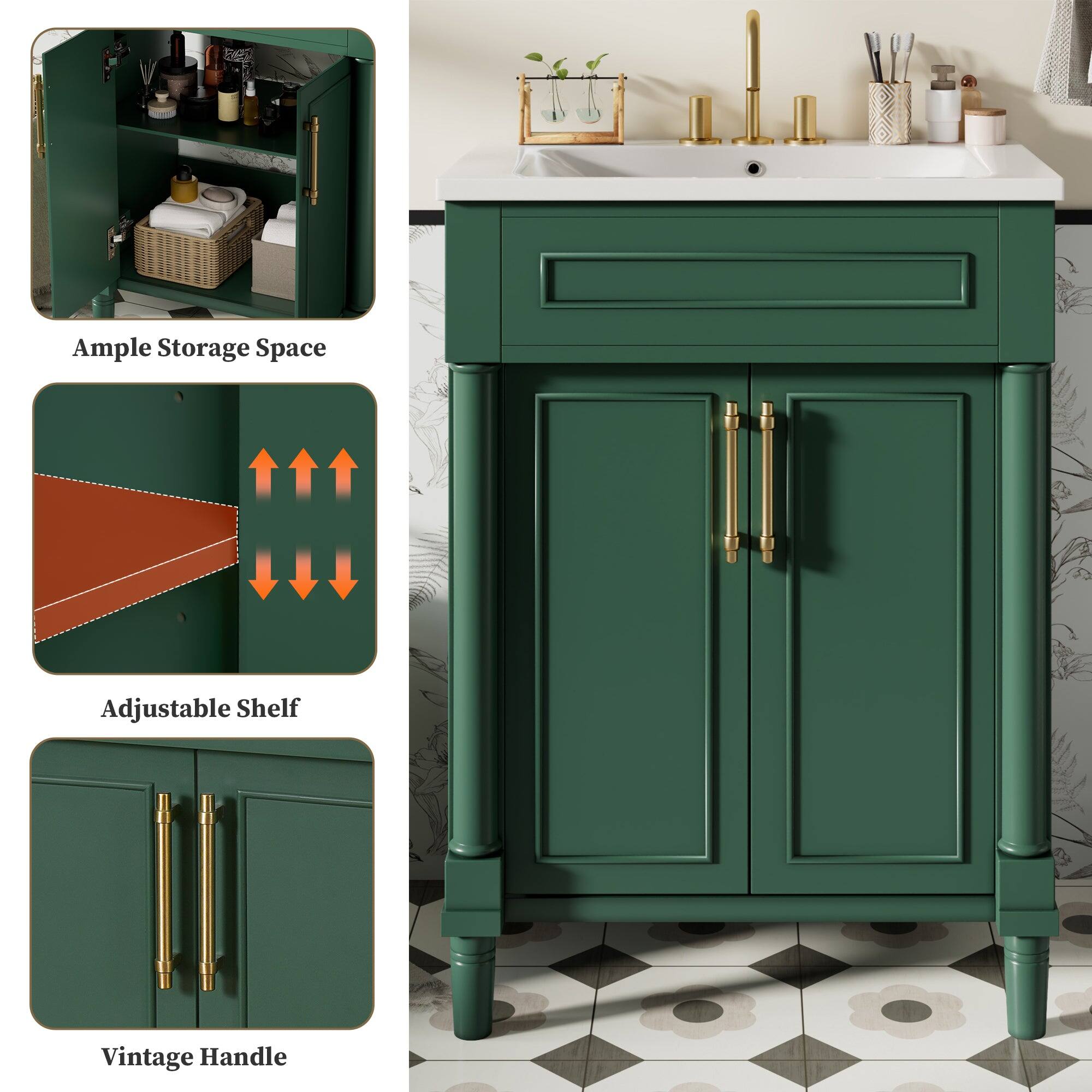 Ample Storage Space  
Adjustable Shelf  
Vintage Handle