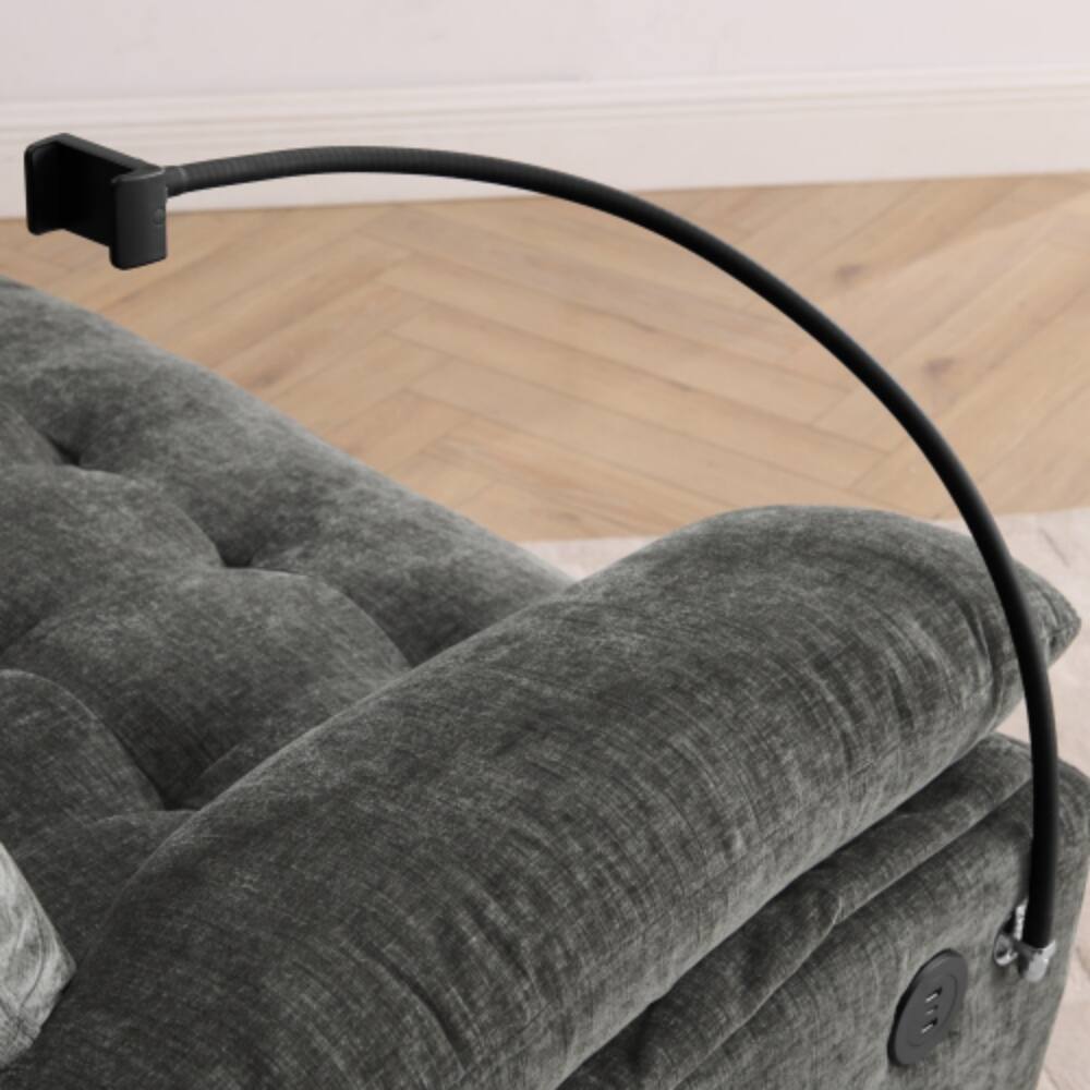 Left. LUCKY ONE - Double Sofa Recliner with Manual Adjustable Backrest,USB Port,Phone Stand and Storage Ottoman - Gray.