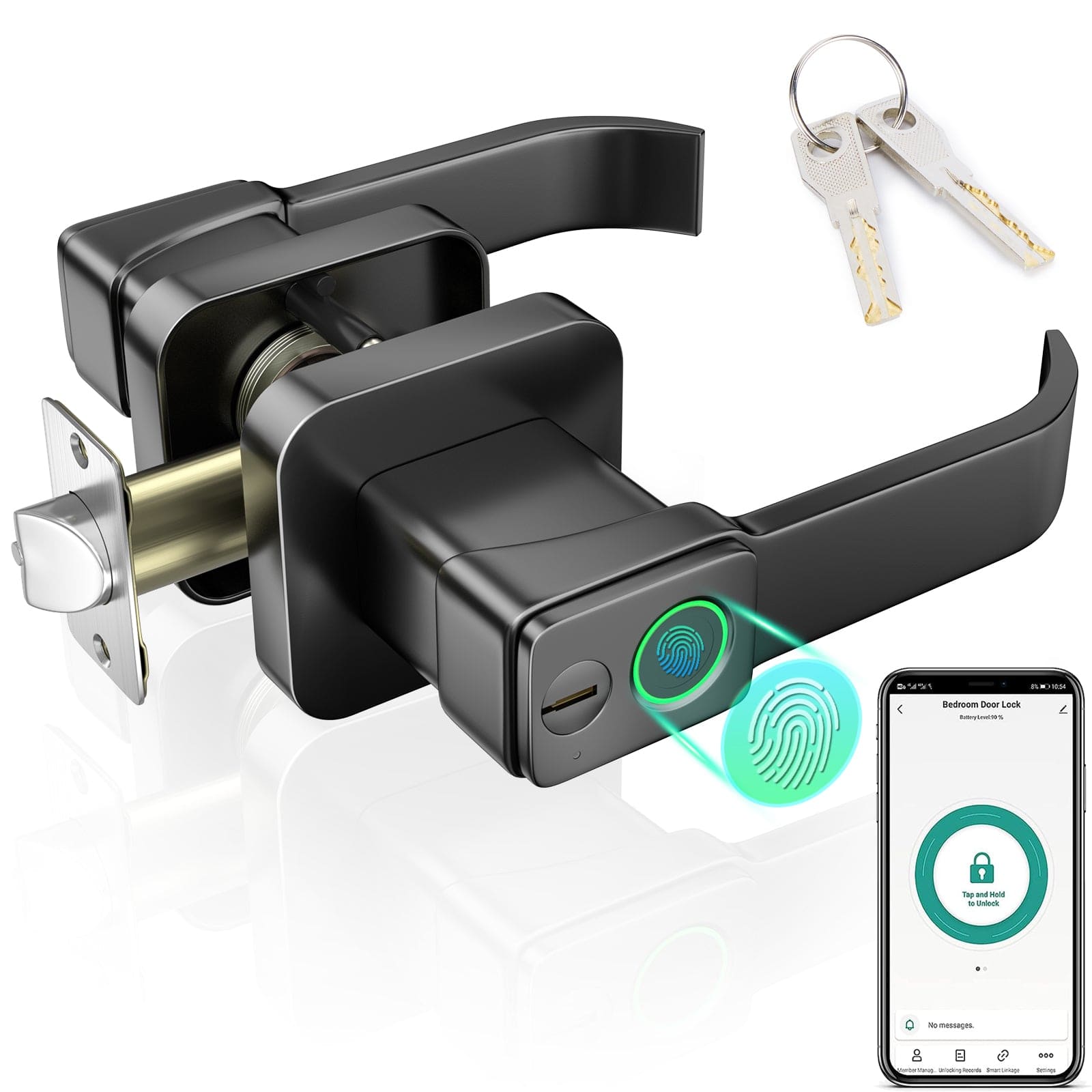 Fitnate - Biometric Smart Door Lock Fingerprint Door Knob with App Control - Black