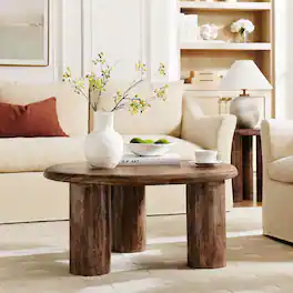 Mavina Round Mango Wood Coffee Table by Modway - Walnut